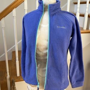 Colimbia Fleece Jacket Girls size Large Periwinkle with turquoise zipper.